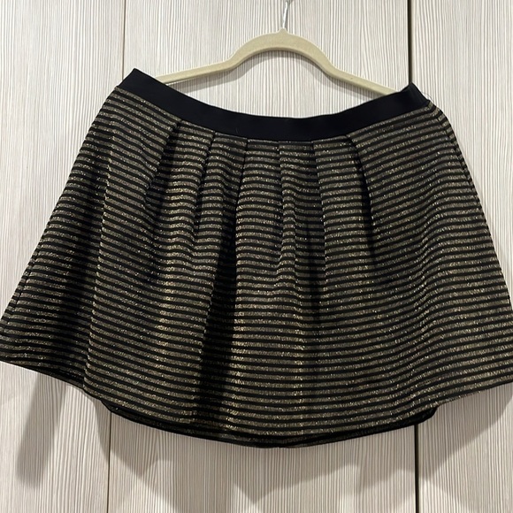 French Connection | Black & Gold Metallic Striped Full Mini Skirt‎ | Size 8 - Picture 1 of 9